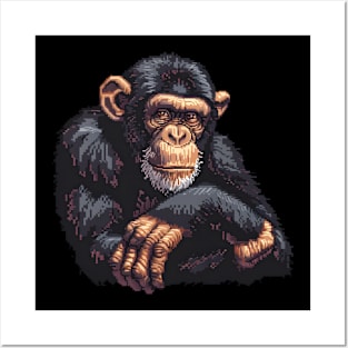 Pixelated Chimpanzee Artistry Posters and Art